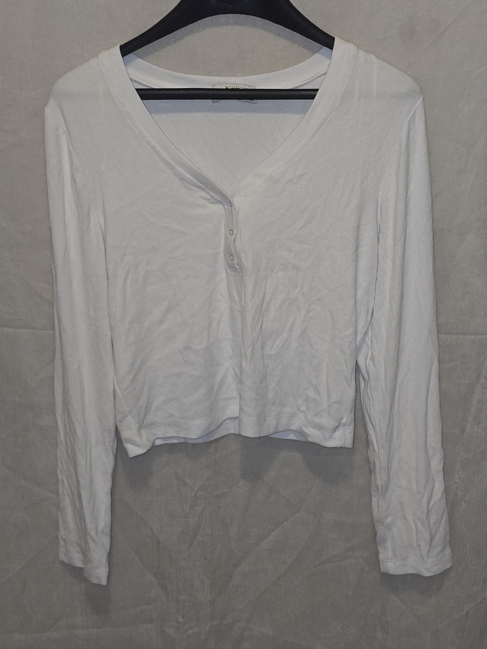 Love Cult Denim White Long-Sleeve Henley Crop Top